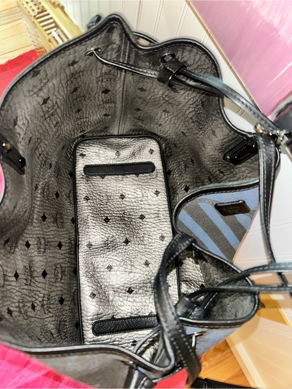 MCM Metallic Silver Tote with Black Trim - Picture 7 of 7